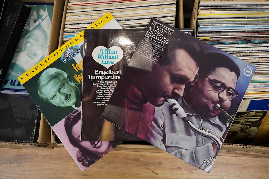 A large collection of LPs and CD box sets, artists include; Frank Sinatra, Tony Bennett, Pavarotti, Tom Jones, Donald Pears, Peggy Lee, Neil Sedaka, Shirley Bassey, Diana Washington, Barbra Streisand, etc. Condition - fa